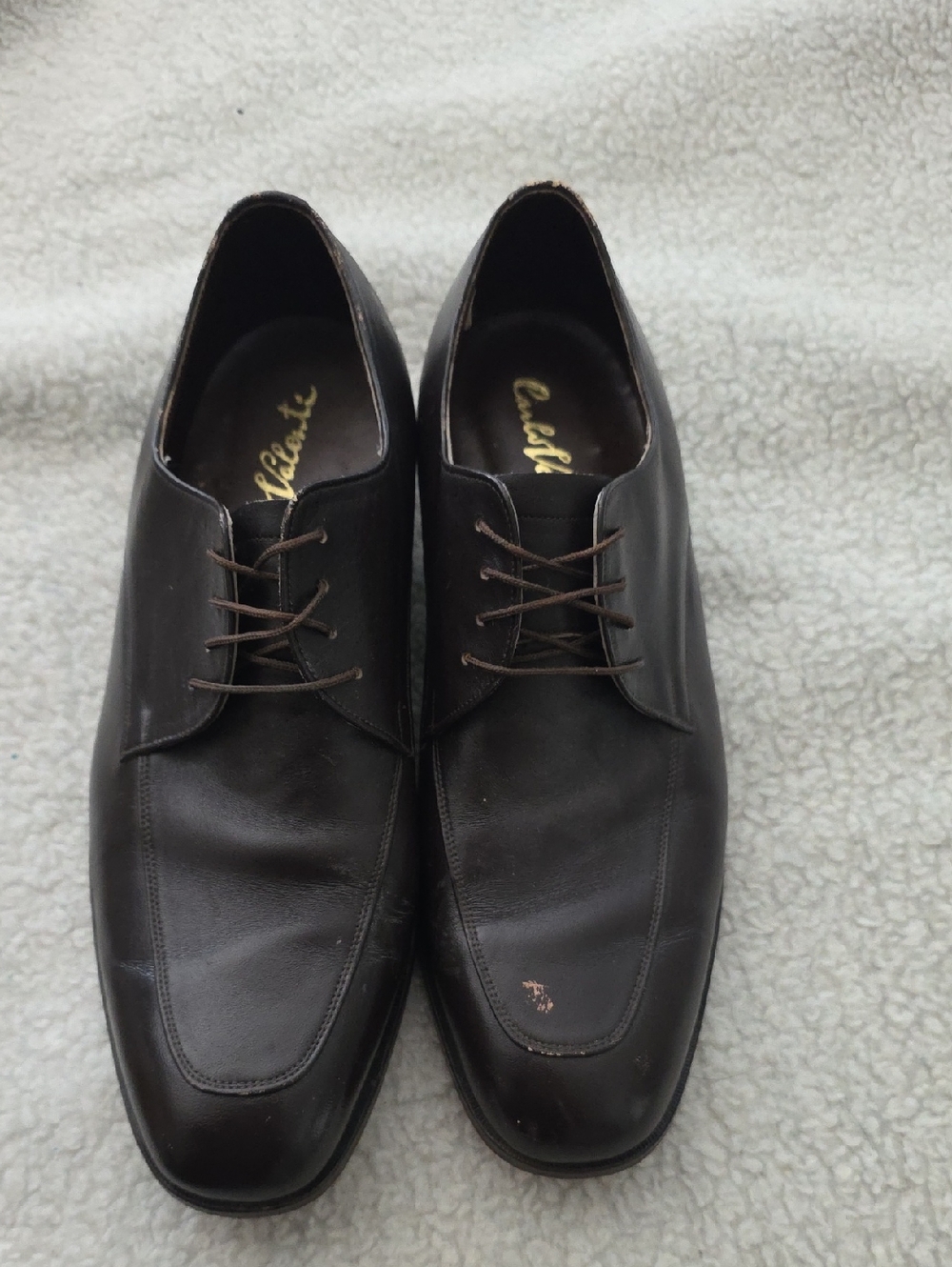 Men's Carlo Valenti Dark Brown Leather Apron-Toe Derby Shoes Size 9